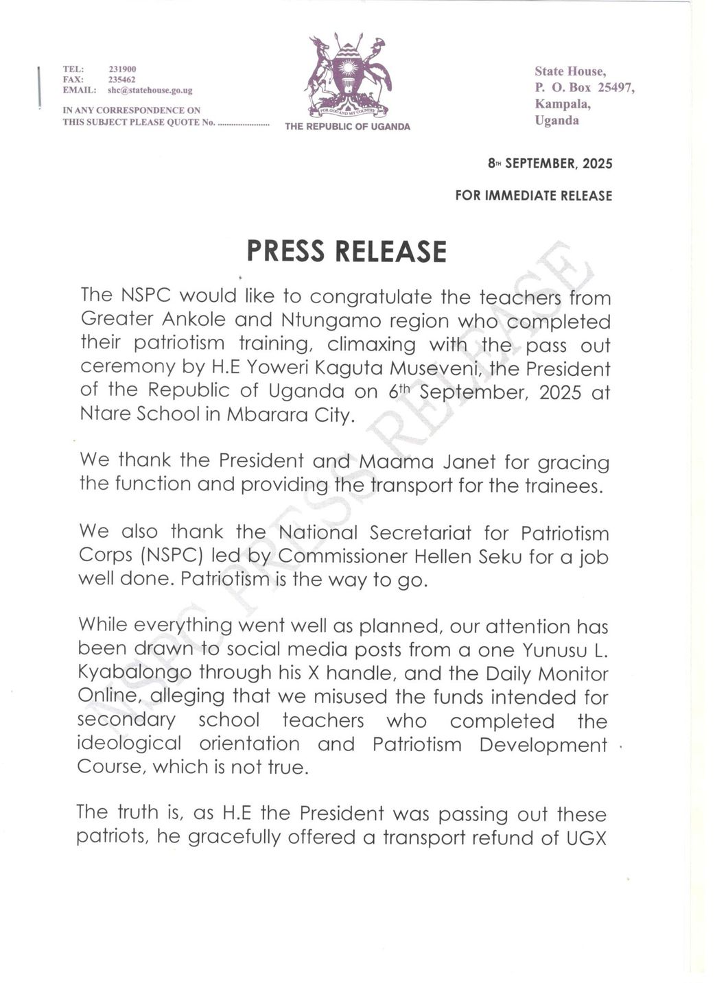 Official statement