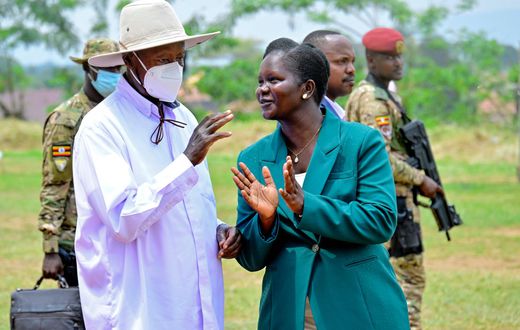 President Museveni speaks to Hellen Seku at Ntare School