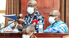 Dr Kizza Besigye addressing court on Tuesday (Daily Monitor photo)