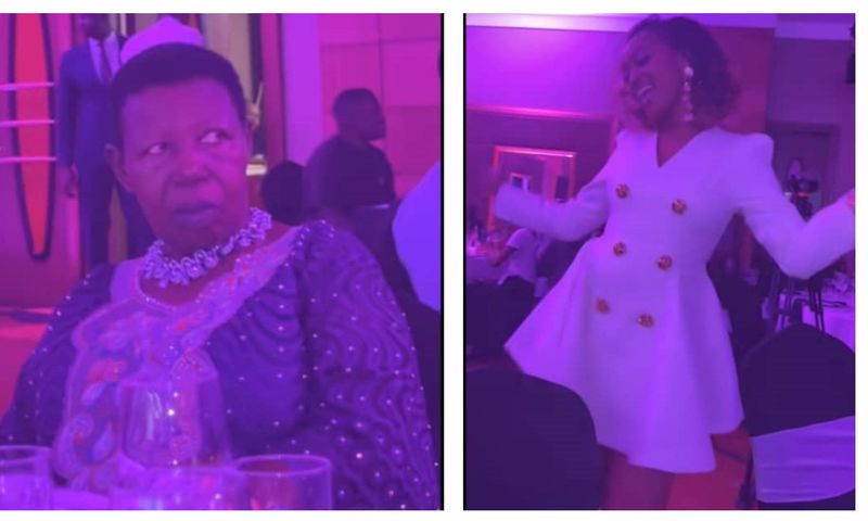 Miria Matembe was caught looking unimpressed by Spice Diana