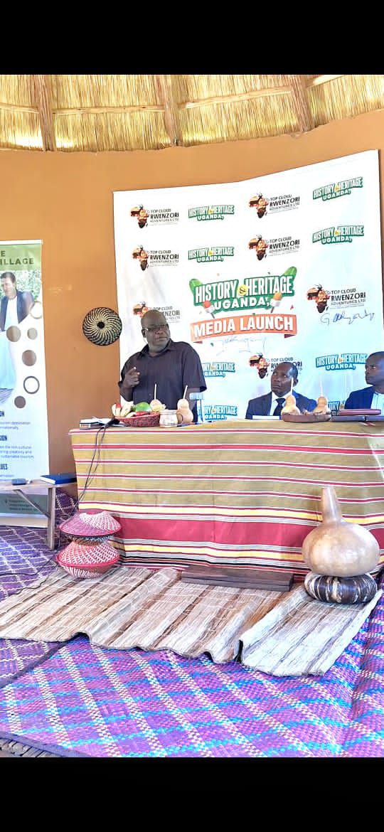 Busoga Kingdom's Owek. Andrew Wansolo addressing the gathering at Ewaffe Cultural Village during the lunch of the History and Heritage Uganda campaign