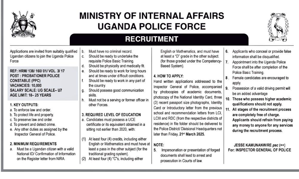 Police to recruit 10,000 probationer constables: Here are the requirements