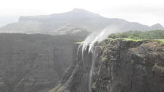 This waterfall gets its name because the water appears to flow upwards during the monsoon season.