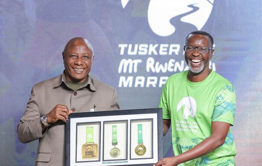 Minister Godfrey Kabbyanga and Amos Wekesa launched the 2025 Rwenzori Marathon