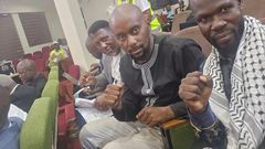 NUP candidate Luyimbazi Nalukola and party officials following the election results at Makerere University