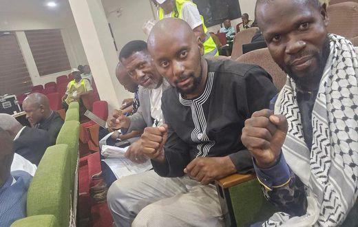 NUP candidate Luyimbazi Nalukola and party officials following the election results at Makerere University