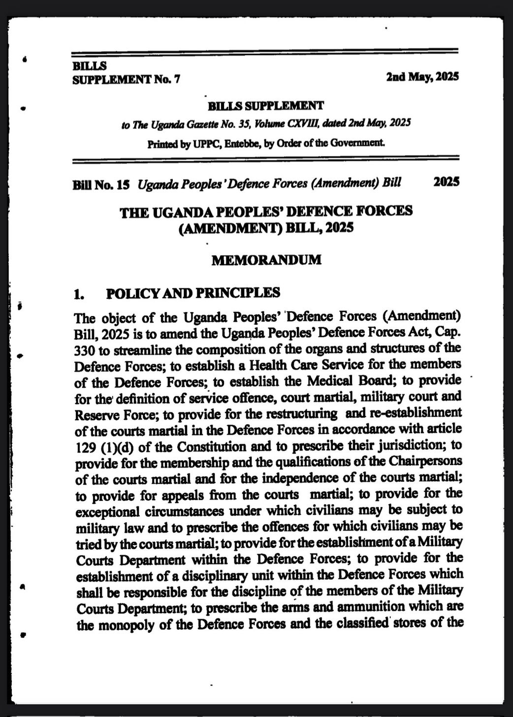 The UPDF Amendment Act