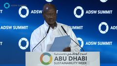 President Yoweri Museveni speaking at the Abu Dhabi Sustainability Week 2025. 