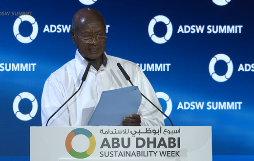 President Yoweri Museveni speaking at the Abu Dhabi Sustainability Week 2025. 