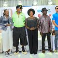 Kofi Olomide with Afrigo Band members at the press conference