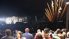 King Oyo and subjects watch fire works at Ekyooto Ha Mpango Music Festival