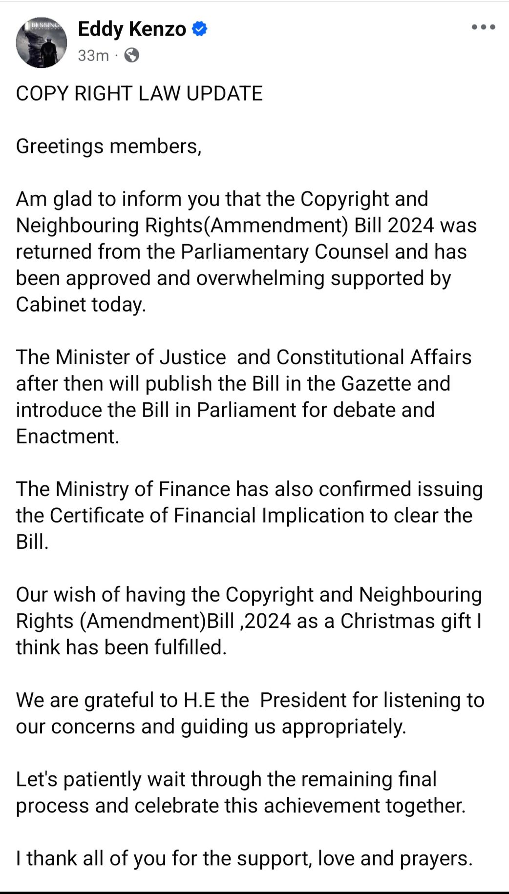 Eddy Kenzo's statement