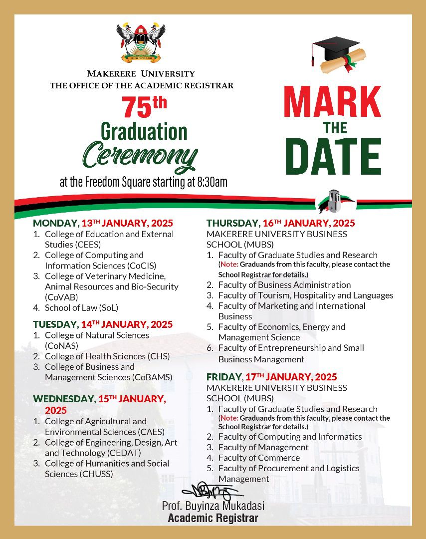 Makerere University unveils 75th graduation ceremony schedule