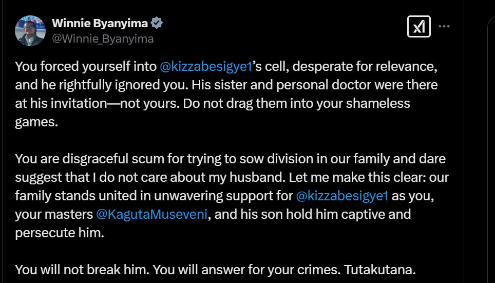Byanyima blasts Baryomunsi: 'You are disgraceful scum'
