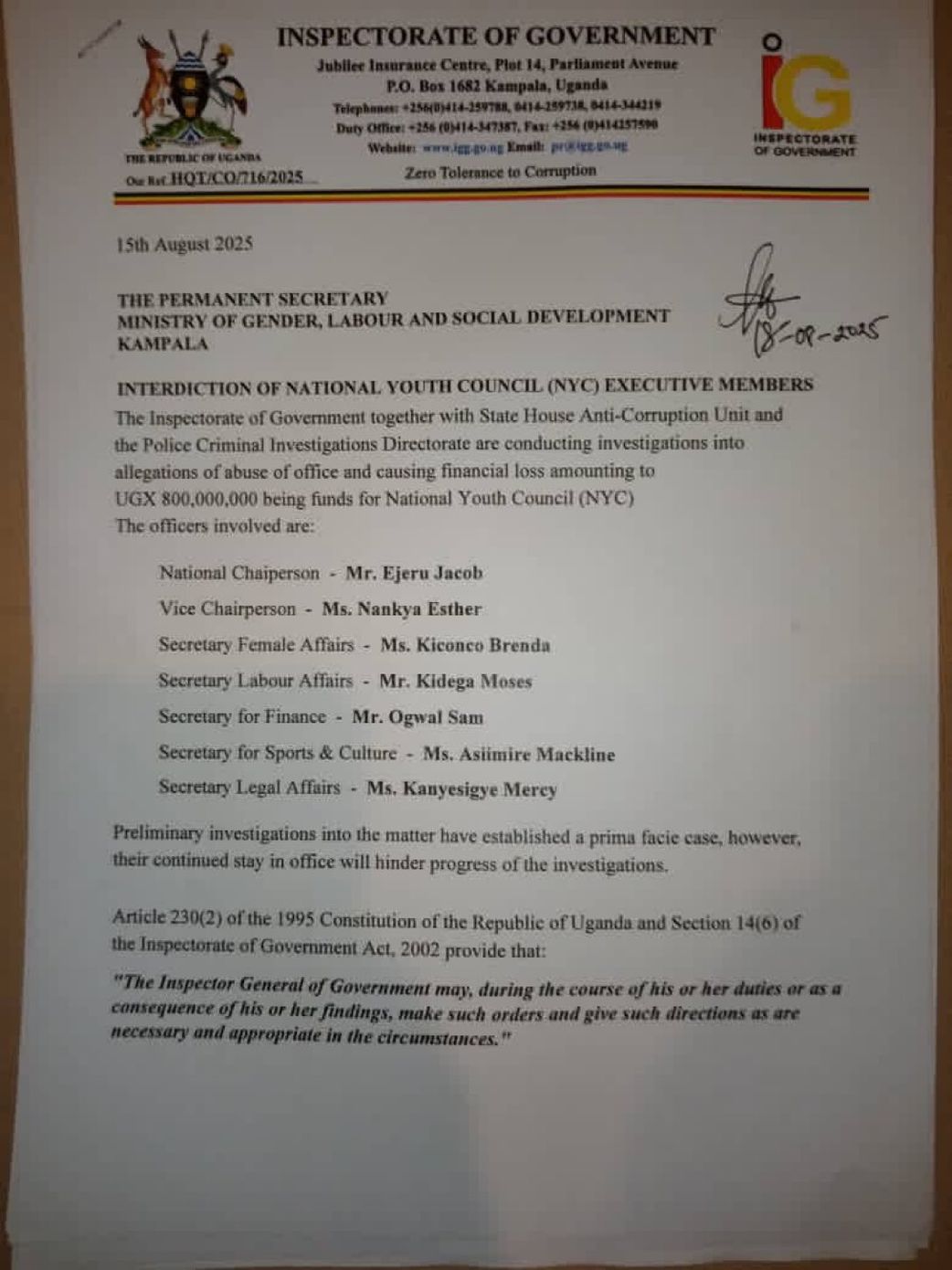 IGG letter