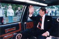 President Ronald Reagan waves from the back of his limousine in 1984.Ronald Reagan Library/Getty Images
