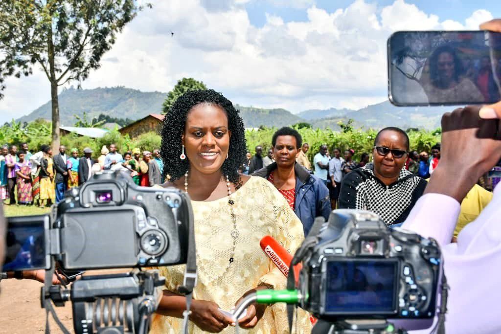 The NRM candidate Rose Kabagyenyi speaks to press after casting her vote