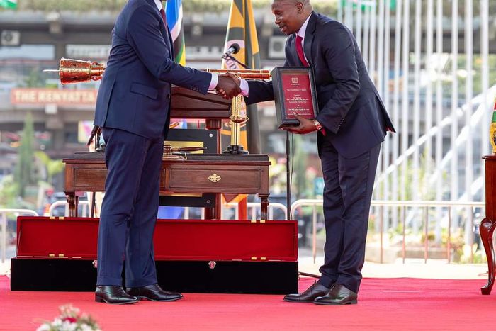 President William Ruto with Deputy President Kithure Kindiki at KICC, Nairobi on November 1, 2024