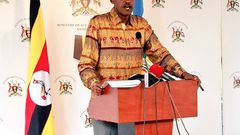 Minister Frank Tumwebaze addressing press on Tuesday