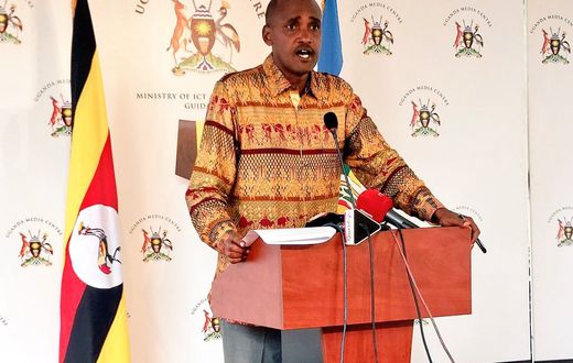 Minister Frank Tumwebaze addressing press on Tuesday