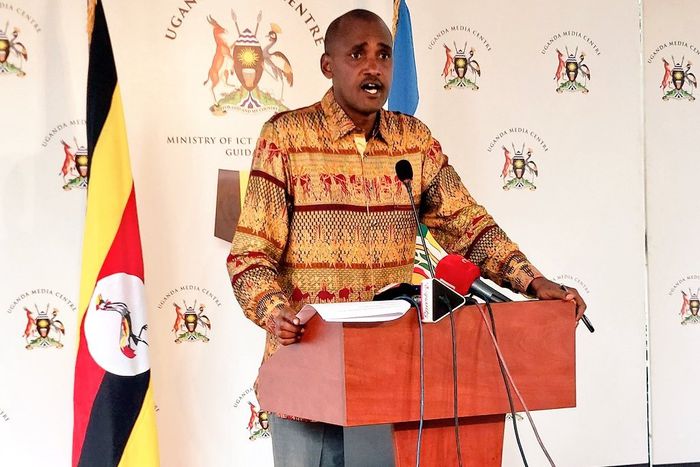 Minister Frank Tumwebaze addressing press on Tuesday