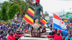 Bobi Wine and Tana on the campaign trail in Kisoro on Thursday