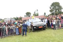 Museveni on arrival at the campaign rally