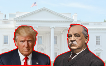 A collage of Grover Cleveland and Donald Trump