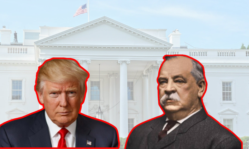 A collage of Grover Cleveland and Donald Trump