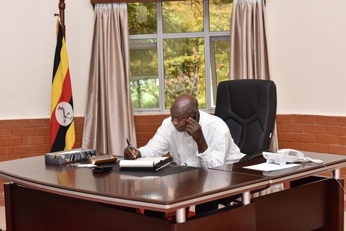 President Yoweri Museveni on phone