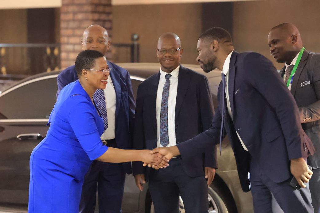 CAF President Dr Patrice Motsepe was welcomed in Uganda by Speaker Anita Among and her husband and FUFA President Moses Magogo