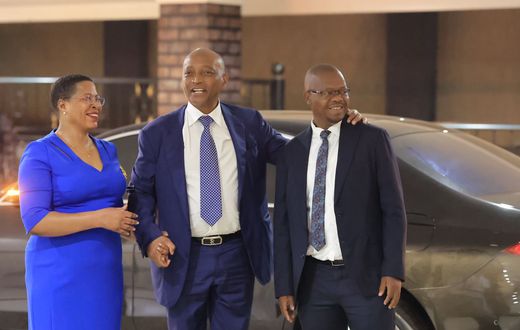 CAF President Dr Patrice Motsepe was welcomed in Uganda by Speaker Anita Among and her husband and FUFA President Moses Magogo