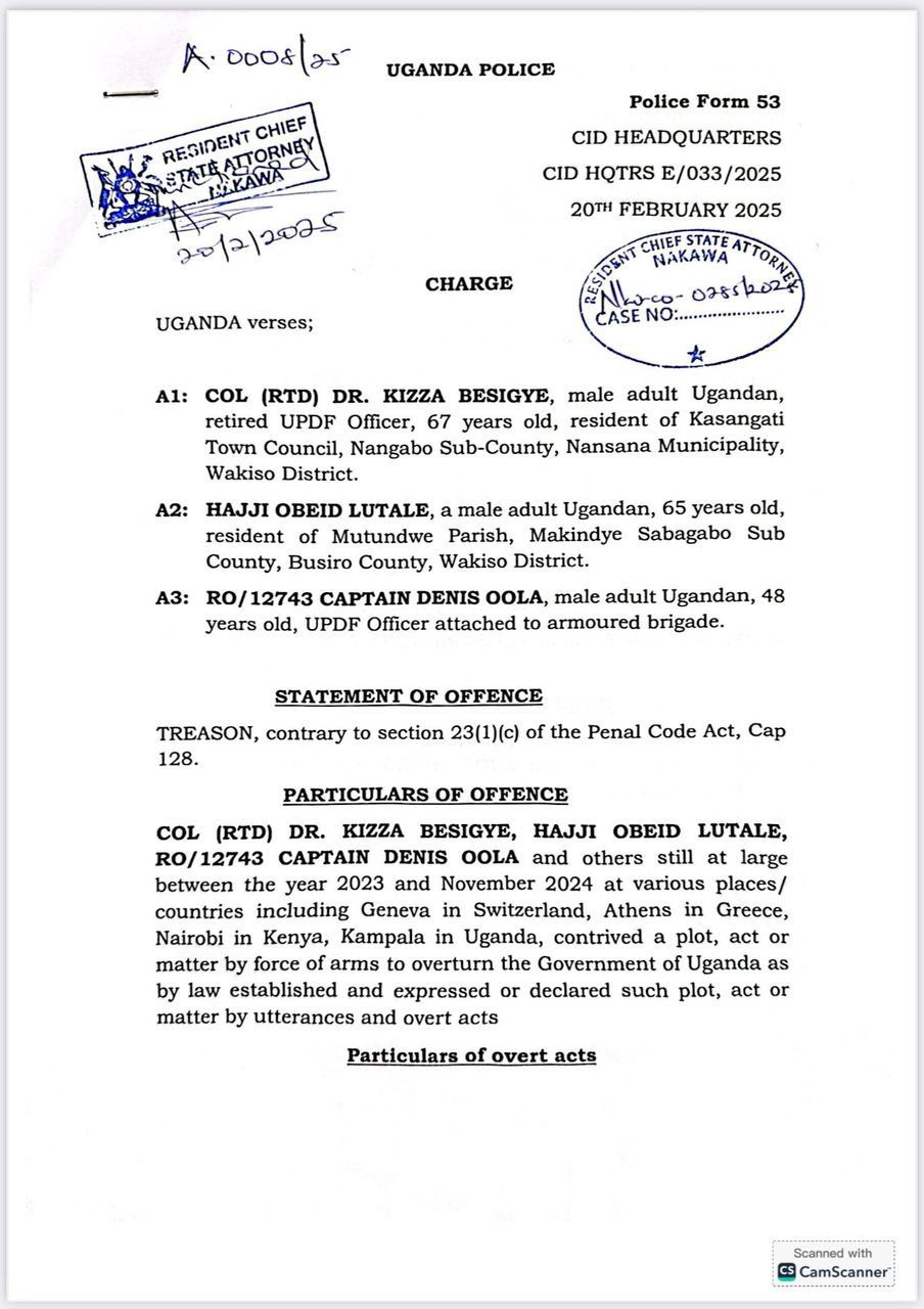 Besigye, aide and UPDF officer charged with treason