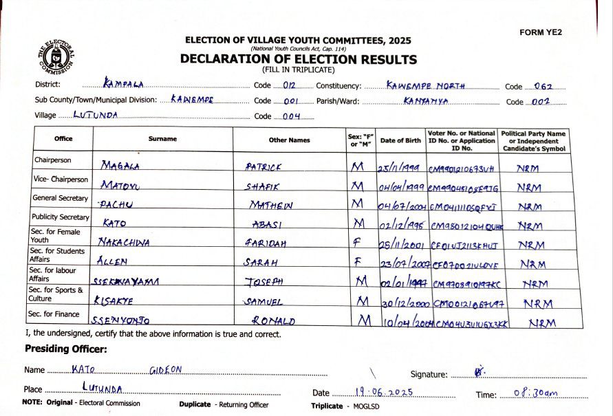 NRM is said to have swept the village youth elections