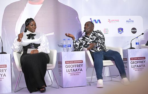 Geoffrey Lutaaya (right), is flanked by his wife-singer, Irene Namatovu, at the press conference to announce the concert