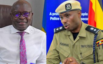 Justice Byabakama Mugenyi Simon, Chairperson of the Electoral Commission, and SCP Kananura Michael, PRO Directorate of Traffic and Road Safety
