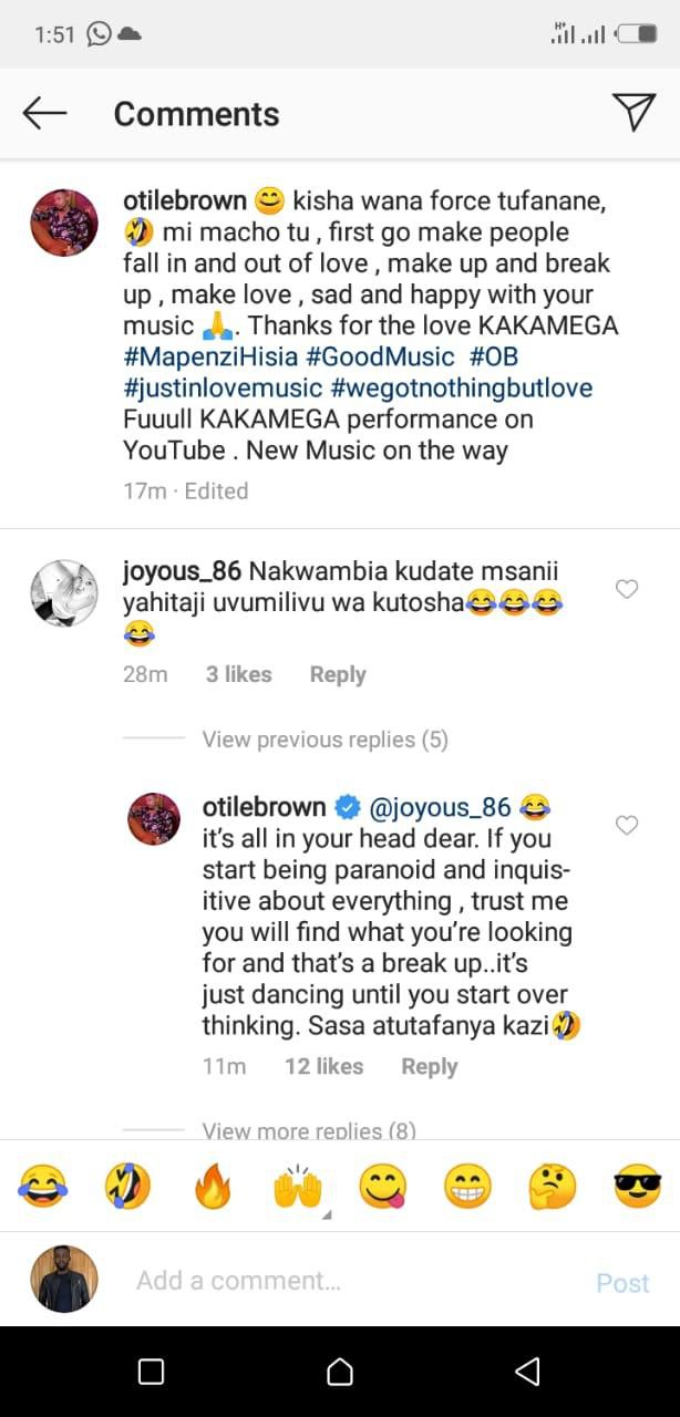 Otile Brown advises fan following remarks on dating an artiste