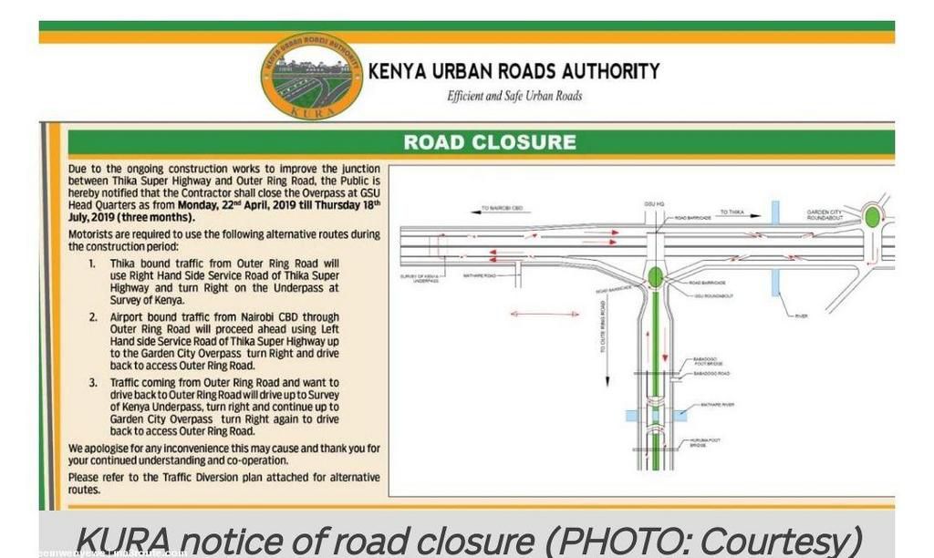 Major traffic expected as Thika Superhighway- Outer Ring Road roundabout is closed for 3 months