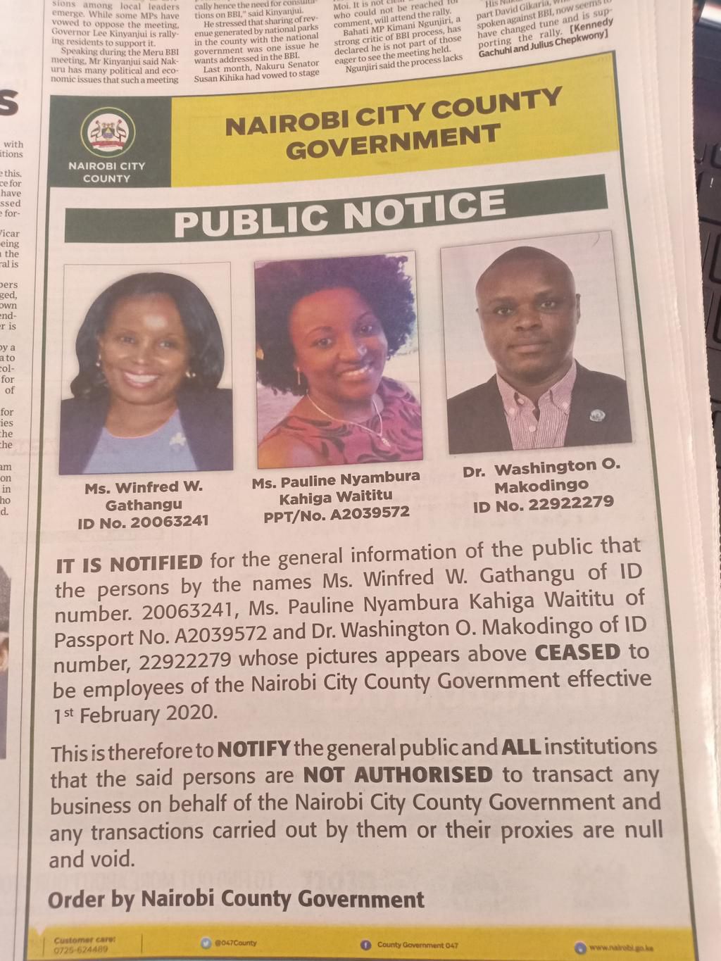 Nairobi Governor Mike Sonko fires Health Chief Officer Washington Makodingo who publicly celebrated Governor's surrender of powers to national Government