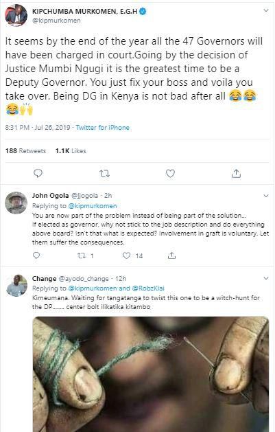 Murkomen lights up twitter after DPP Haji’s orders to arrest Waititu,wife over corruption