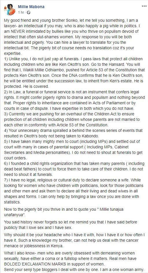 Millie Odhiambosets social media on fire with a nasty response to Sonko's "Millie tunajua unafanywa” remarks