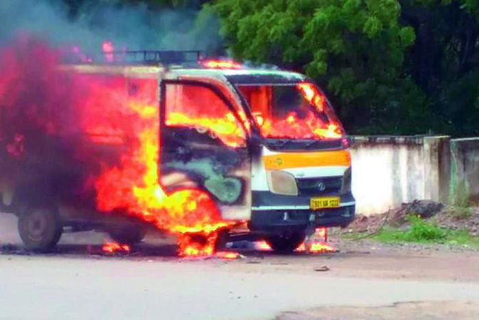 File image of a van on fire. Several narrowly escape death after ambulance bursts into flames