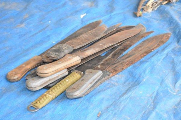 Some of the crude weapons recovered by the police during the raid