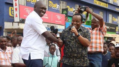 File image of team Kieleweke MPs Ngunjiri Wambugu (right)and his Cherangany counterpart Joshua Kutuny in Nyeri town on April 7, 2019