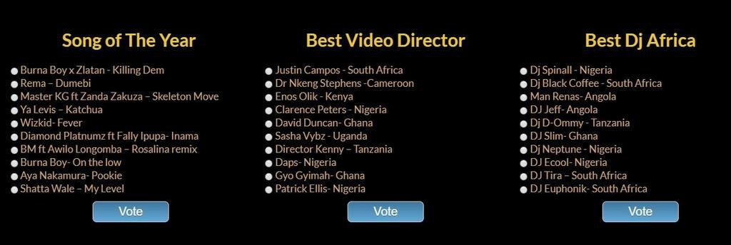 Full List of Nominees for 2018 African Muzik Magazine Awards