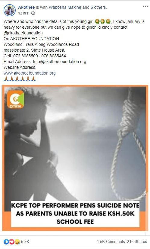 Akothee takes swift action after top KCPE student stunned Kenyans with emotional suicide note