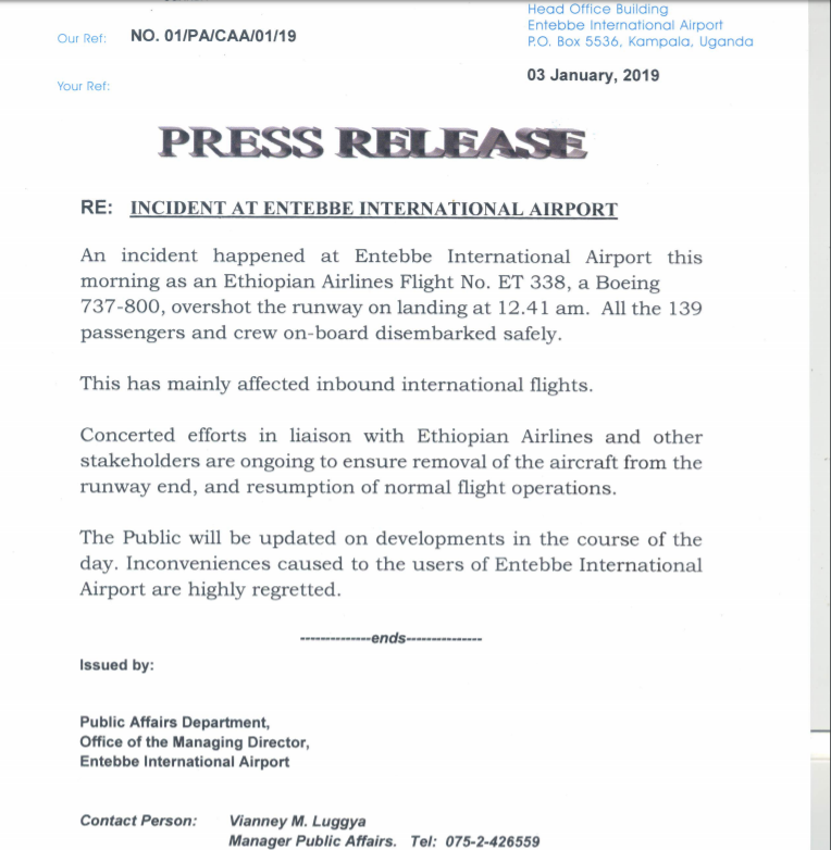 Statement from Civil Aviation Authority