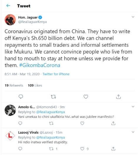 Hon. Jaguar's tweet