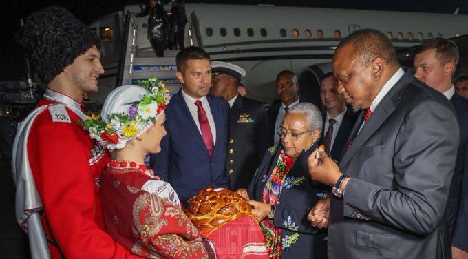 President Uhuru Kenyatta and First Lady Margaret Kenyatta have arrived in Sochi, Russia