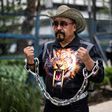 A man takes part in a protest against US immigration policies outside the US embassy in Mexico City in June 2018